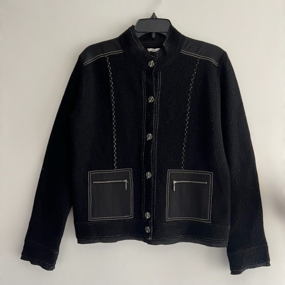 Chicos Vintage 100% Wool Button Front Mock Neck Jacket Size Large - Picture 2 of 11